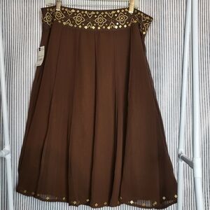 NWT Worthington Bohemian Chic Brown Beaded Knee Length Skirt
